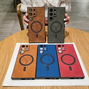 Wireless Charging Leather Phone Case Cover Elk Deer Shell for S25/S24/S23/S22 Case NH11