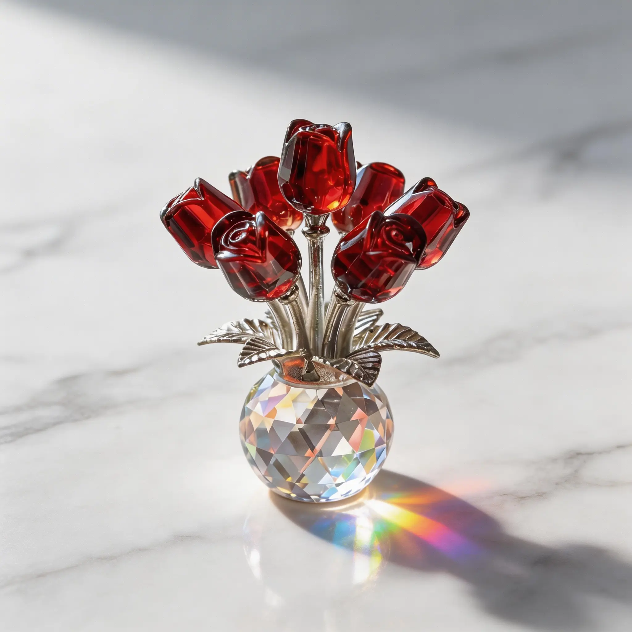 Red Rose Crystal Flower Figurine with Vase K9 Crystal Rose Bouquet Ornament Romantic Gift for Wife Girlfriend Valentine's Day Anniversary Decor Glitter Rose Decorative