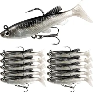 Soft Plastic Fishing Lures Kit - Pre-Rigged Shad Minnow Paddle Tail Swimbaits with Jig Heads, Sinking Bait for Bass/Trout, Saltwater/Freshwater Fishing, Festive Gift for Men (Father's Day), Soft Plastic Lures