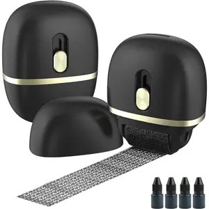 Confidential Identity Protection Roller Stamp 2 Pack - Black with 4 Refills for Identity Theft Protection, Wide Identity Theft Protection Stamp