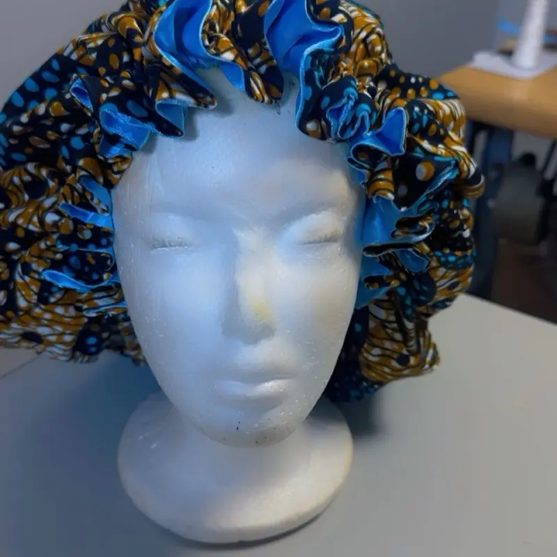 Hair Bonnet - Colorful Patterned Design with Ruffled Edge, Ideal for Shower Use