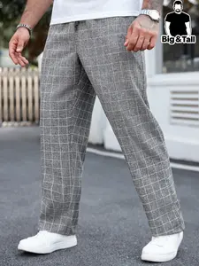 【 Plus Size】 Plaid Print Drawstring Waist Pants, Casual Loose Fit Comfy Trousers for Daily Wear, Men's Bottoms for All Seasons, Casual Fashion Pants, Casual Sport Trousers, Casual Streetwear Pants