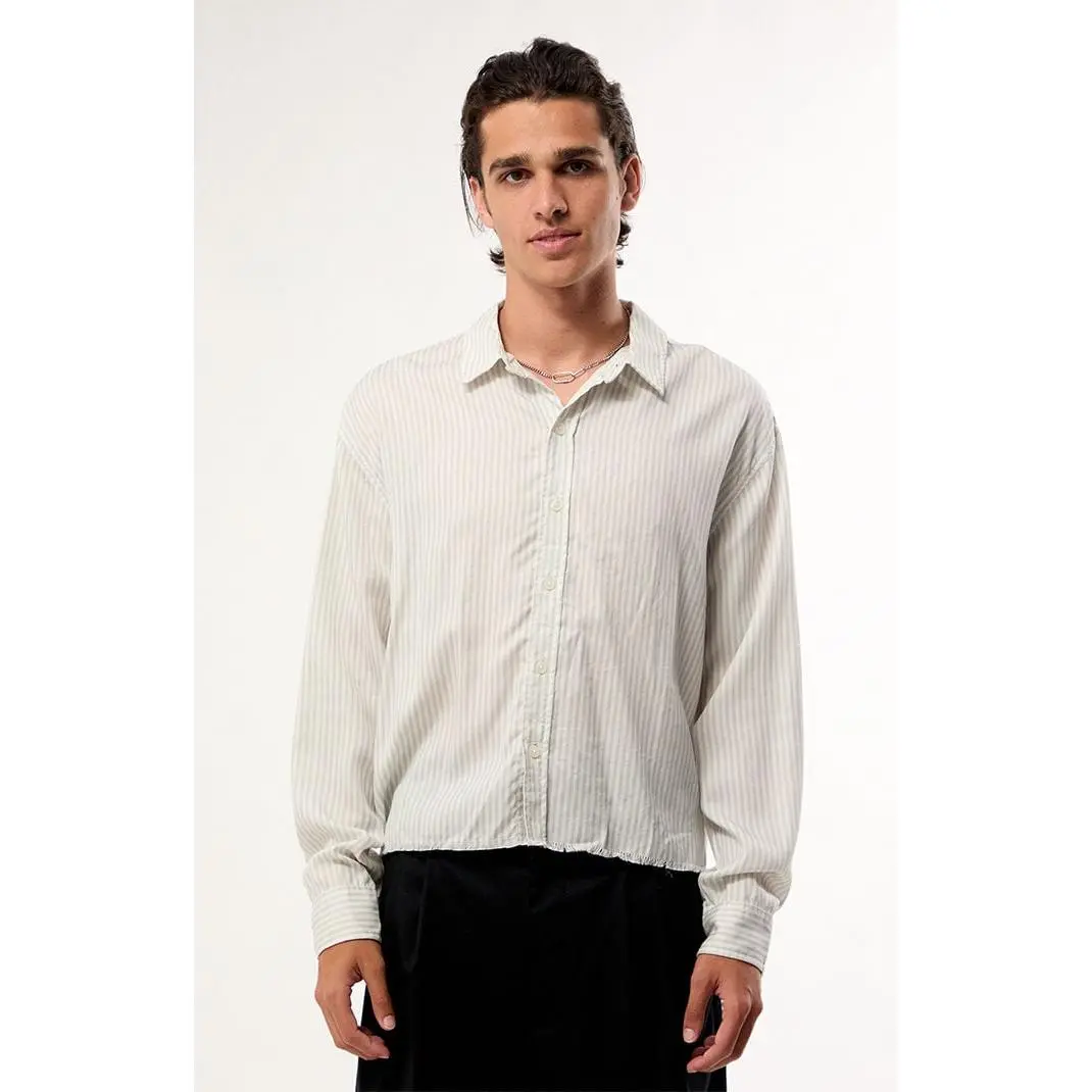 Pacsun Men's Striped Visible Oxford Long Sleeve Cropped Shirt