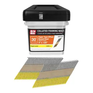 3 in. x 0.120 in. 30° Paper Collated Bright Coated Smooth Shank Round Head Framing Nails 1000 per Box