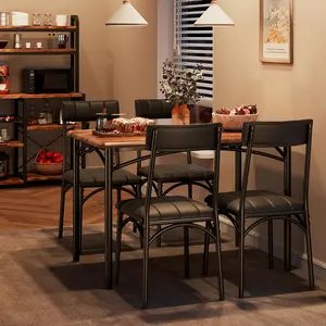 【GARVEE】Dining Table Set for 4, Wood Dining Table with Upholstered Chairs for 4, 5 Piece Rectangular Kitchen Table and Chairs Set, for Small Space, Apartment, Retro Brown