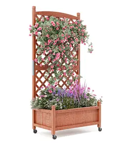 2-Pack Elevated Planter Box with Built-in Trellis and Locking Wheels, 29.5 Inch Tall Raised Garden Bed for Patio, Balcony, and Outdoor Use