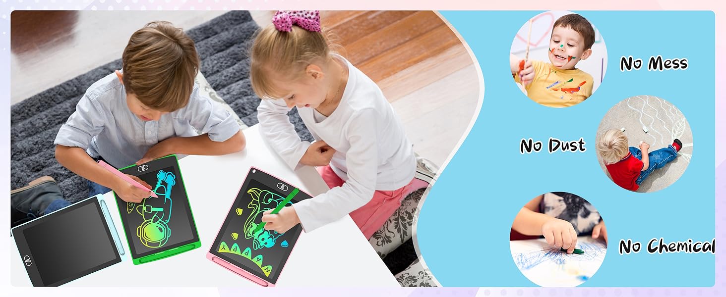 3-Pack 8.5in Plastic Colorful LCD Writing Tablets with Stylus Holder, Silent Durable Pressure-Sensitive Reusable Erasable STEAM Educational Art Toys for Unisex Kids, Mess-Free Magic Travel Gifts, Writing Practice Devices, Writing Practice Tablet