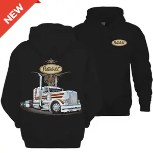 Peterbilt Semi Truck Graphic Hoodie Tshirt – Classic Peterbilt T-Shirt Style, Highway Hauler Unisex Hoodie, Retro Semi Truck Apparel, Trucker Gift Outfit Cool Oversized Sweatshirt Stretch Cotton