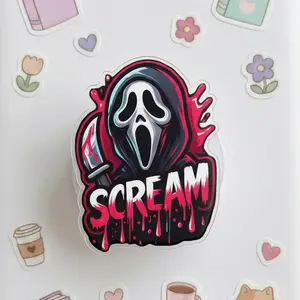 Ghostface Scream Phone Grip - Dripping Pink Neon Horror Movie Stand, Aesthetic Slasher Acrylic Socket for Women, Edgy Spooky Gift for Her