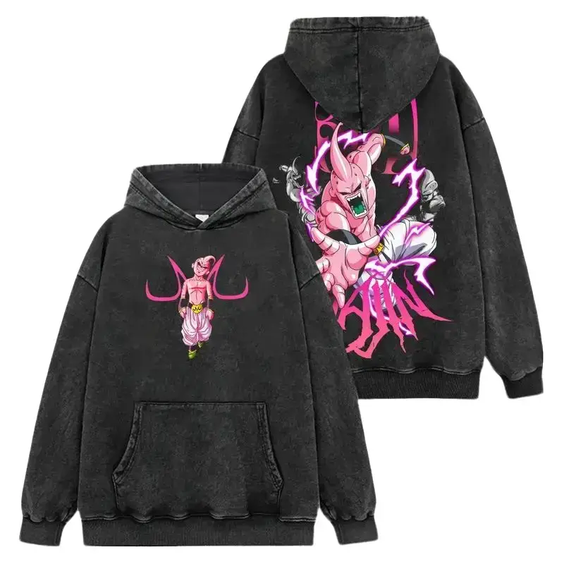 [Dragon Ball] Majin Buu Hoodie-Shirt V2 Premium 100% Acid Wash , Dragon Ball Fans, Anime Graphic Hoodie, Streetwear Hoodie Unisex Oversize Gift for Anime Lovers Oversized