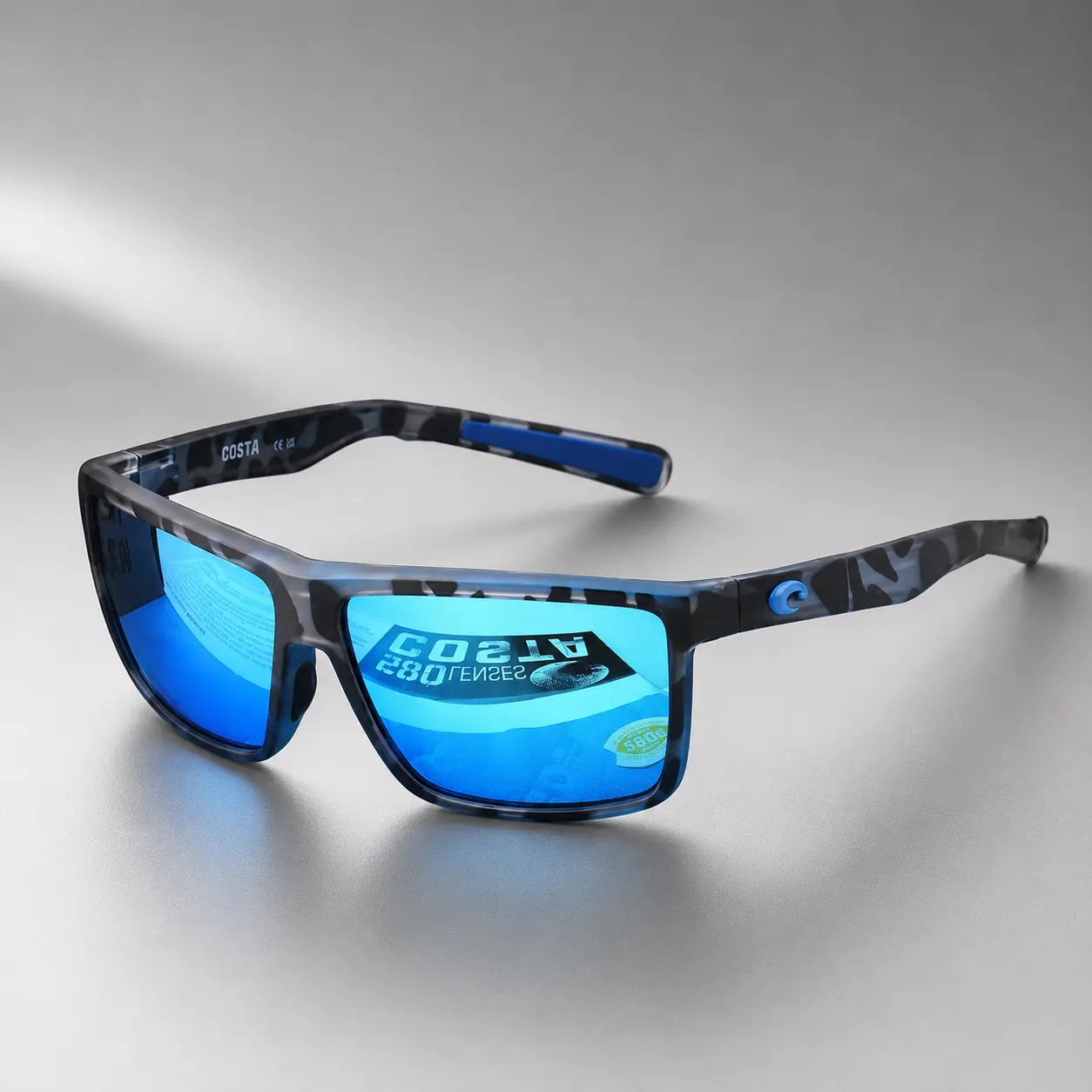 Costa Del Mar Polarized Sunglasses Blue Mirror Lens Camo Frame UV400 Fishing Boating Outdoor Eyewear
