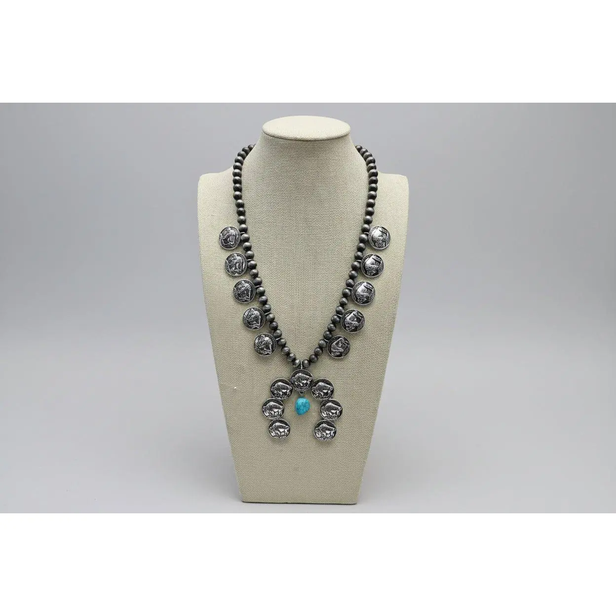 Faux Buffalo Coin Squash Blossom & Earring Set