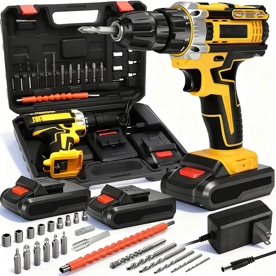 21V Cordless Power Drill Set, 2x 2.0Ah Batteries & Charger Included, 2-Speed Portable DIY Home Tool Kit (Ideal Holiday Gift)