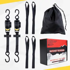2PCS Heavy-Duty Retractable Ratchet Straps, Auto Self-Retracting Tie-Downs with Secure S-Hooks for Truck Beds, Cargo, Trailers & Motorcycles