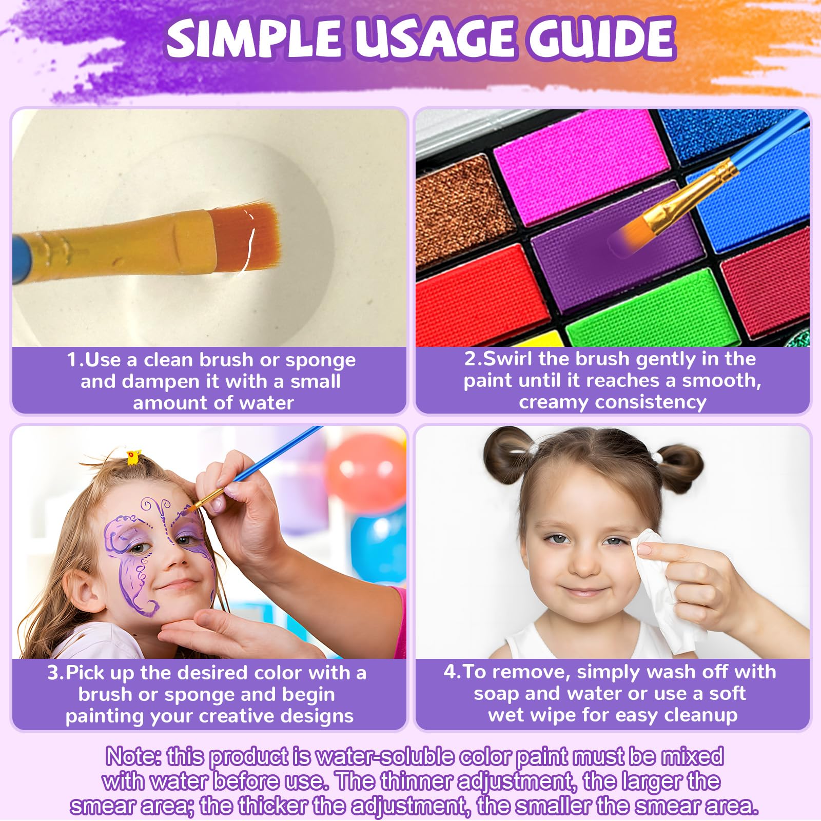 Professional Face Painting Kit for Kids 42 Color Water Activated Makeup with Stencils Gems Brushes for Halloween Parties Carnival School Event Festivals Non-Toxic Gentle Formula Coverage