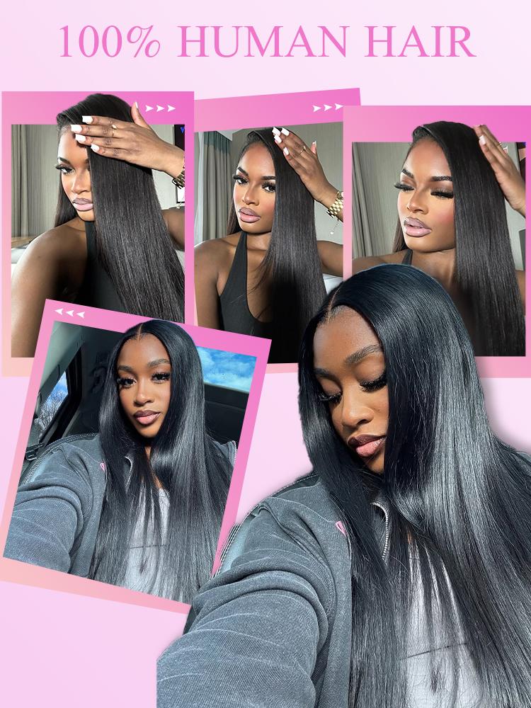 Mihugass V Part Straight Human Hair Wig Burmese Curly Glueless Upgrade Curly & Kinky Straight & Loose Body Wig No Leave V Shape Clip in Half Wig With Drawstring No Glue No Sew Beginner Friendly 200% Density Wig