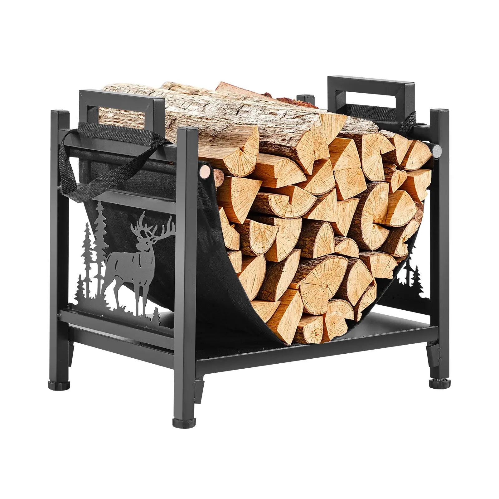 VEVOR Indoor Firewood Rack, 1.5 ft Curved Log Holder with Canvas Carrier, 40lb Weight Capacity Wood Storage Stand, Powder-Coated Steel Firewood Holder, Heavy Duty Wood Pile Stacker Rack for FireplaceSummervibes