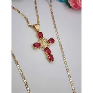 virgin mary cross with clrs chain gold plated no fade pink chain