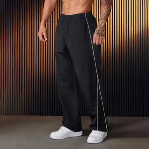 Men's Drawstring Waist Loose Fit Straight Pants, Casual Versatile Joggers, Split Striped design Simple Basic Sports Style, Daily Wear, Commuting, Going Out, Gym training, Weekend Outings, Traveling Trouser, Gift For Boyfriends, For Spring/Autumn/Winter