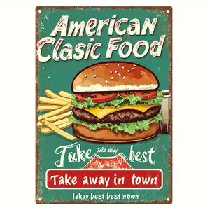 1PC 2D Flat Classic American Fast Food Menu, Vintage Metal Sign, Rust-Resistant Iron Wall Hanging, Suitable for Home, Coffee Shop, Bar, Garden, Manhole, Store, Restaurant Decoration