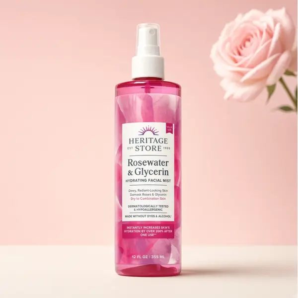 HERITAGE STORE Rosewater & Glycerin Hydrating Facial Mist - 4oz, 8oz, 12oz & 2-Packs, Damask Rose Face Spray for Dry to Combination Skin, Dewy Glow Up, Makeup Prep & Setting Mist for Radiant-Looking Skin