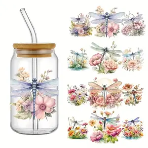 4pc Dragonfly UV DTF Cup Packaging Stickers Waterproof Durable Sticker Decorative for Mugs Cups Bottles School Supplies Art Crafts DIY Transfer Paper Easy to Apply Long-Lasting, and Reusable Transfer Stickers