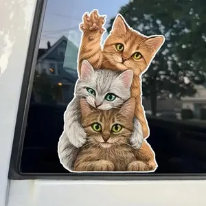 3 Cute Cat Stickers, 2D Flat Adhesive Decals, Durable Multi-Purpose Stickers for Car, Laptop, Truck, Motorcycle, Window, Wall