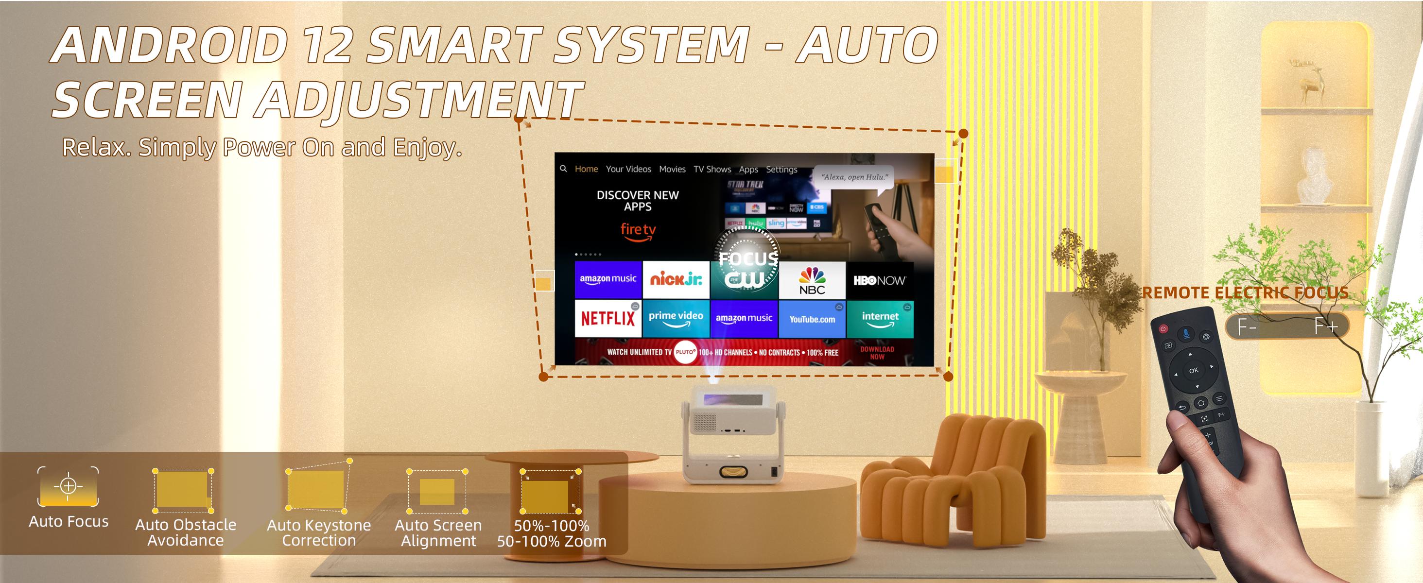 XBJ A5PRO Projector with 8K/1080P Smart Touchscreen WiFi6/5G Android 11 BT5.4 350 ANSI Wireless Screen Projection for Outdoor Movies