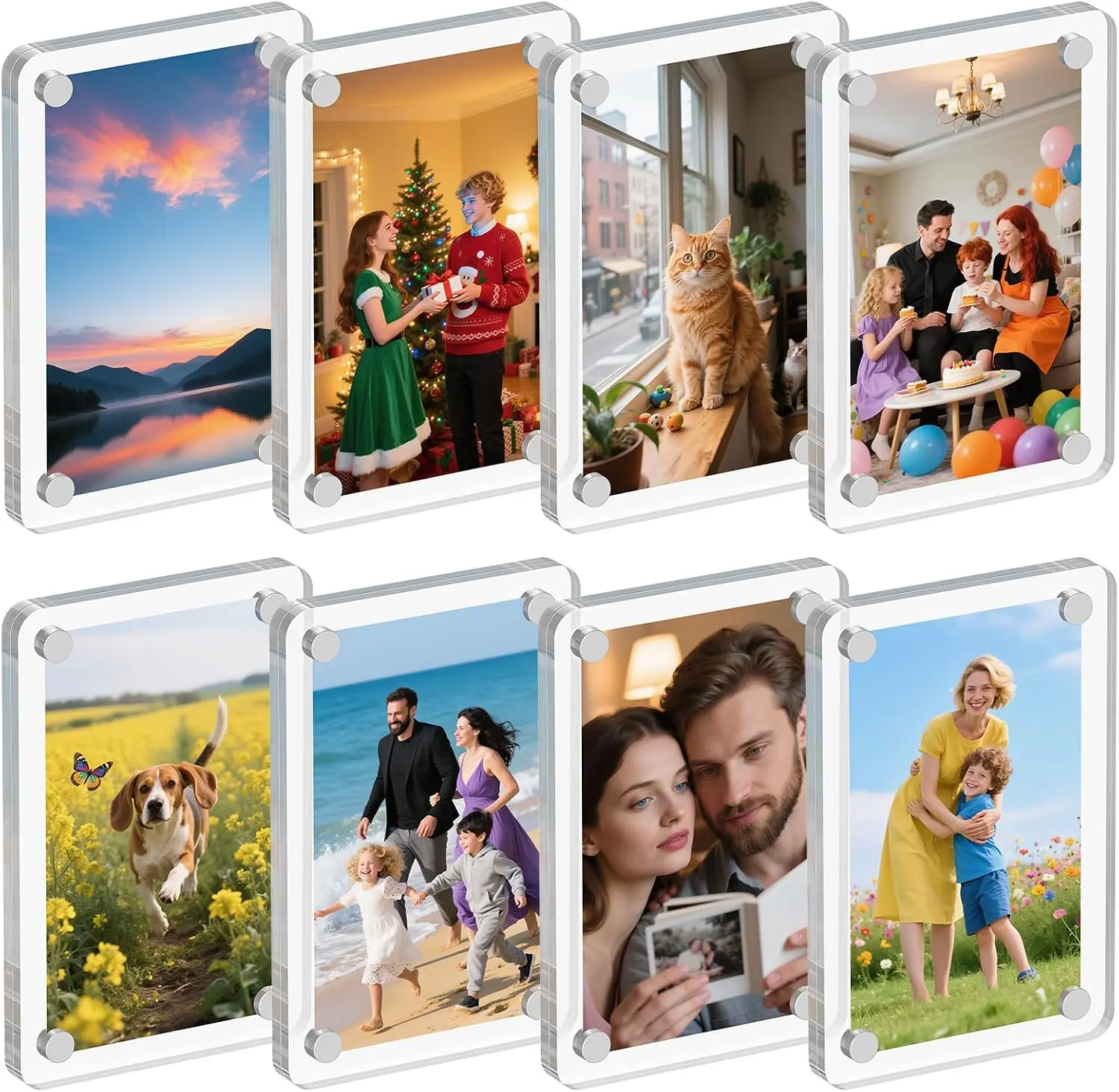 8-Pack Clear Acrylic Magnetic Photo Frames for Fridge, 2.36x3.54" Polaroid/Instax Mini Magnet Frames for Home, Office