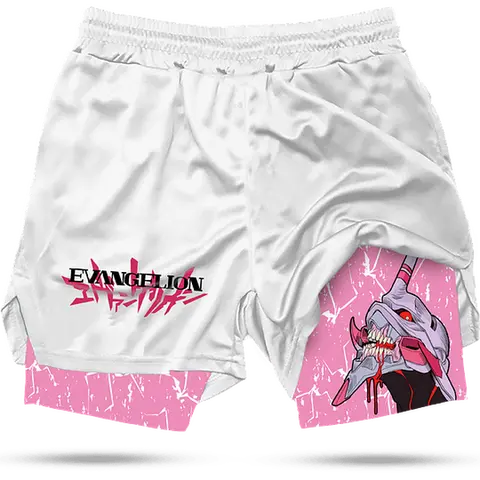 Evangelion EVA Performance Shorts for Men Above the Knee Summer Y2K Style Cotton Polyester Spandex Layer with Pockets FallFreshness Casual Fit Active