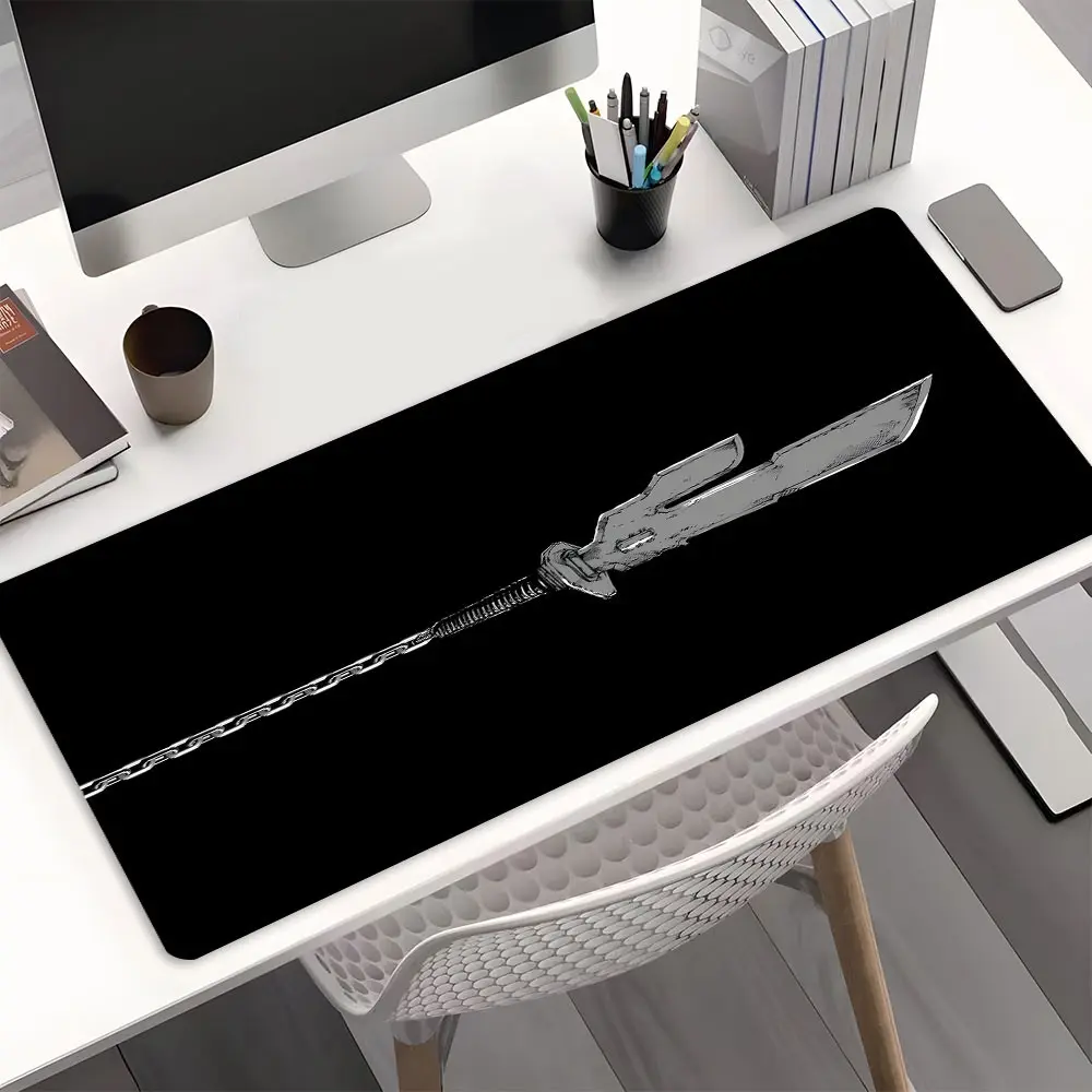 Minimalist Silver Blade Weapon Style Extended Gaming Desk Mat, Cool Tough-Core Desktop Decoration mouse pad, Rubber Non-Slip Lock Edge Multi-Sized Pad, Suitable For Laptop Desktop Gaming Work Home, Ideal Cool Tough-Core Gift For Family And Friends