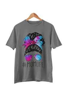 Messy Hair Bun Mom Life Tie Dye Mother's Day Women Casual T-Shirt with Floral Graphic Design, Crew Neck, Lightweight, Machine Washable - Comfort