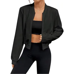 Women's Lightweight Jackets Casual Basic Zip Up Cropped Bomber Jacket