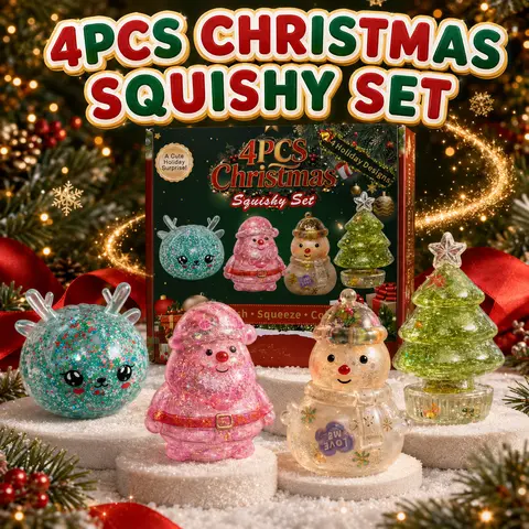 Christmas 4-Pack Squishy Toys, Slow-Rebound Stress Relief Fidget Toys, Soft Sensory Squeeze Toys, 4 Different Holiday Styles, Christmas Gift Set for Kids & Adults