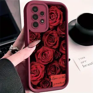 Burgundy Rose Pattern Phone Case, TPU Shockproof Full Protection Case, Suitable for Samsung S21/22/23/24/25/NOTE20 PLUS ULTRA FE A13/14/15/16/17/33/34/35/36/52/53/54, Ideal Gift for Friends and Family, T228