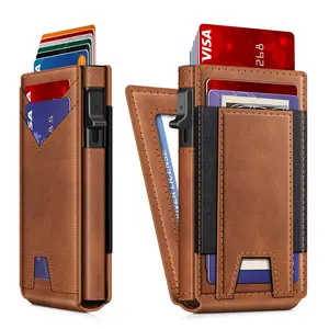 Perfect Gift for Him: Men's Slim Pop-Up Wallet – RFID Blocking, Magnetic Flip, Holds 12 Cards & 10 Bills (Brown)