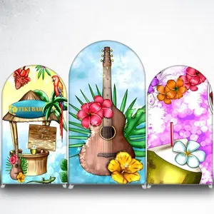 15-day 2D Flat Delivery Tropical Tiki Bar Arch Backdrop Cover for Hawaiian Luau Party and Summer Events