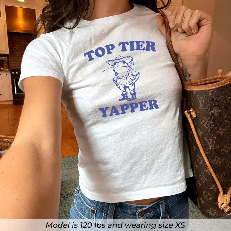 Top Tier Yapper Baby Tee, Meme T Shirt, Retro Frog T-Shirt, Baby Tee Y2K, Funny Baby Tee, Graphic Baby Tee For Women