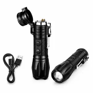 Plasma Windproof Arc Lighter & LED Flashlight — 2-in-1 (Black) / Ideal for Camping & Hiking / Recommended Gift for Boyfriends or Fathers. power outage emergency Rechargeable High-Lumen