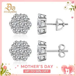 Delzzad 18k Gold-Plated Floral Stud Earrings Flower Lab-Created Moissanite Stud Earring Screw Back/Butterfly Back S925 Sterling Silver Moissanite Jewelry Perfect Birthday Mother’s Day Unisex Christmas Gift for Men Women Wedding Set