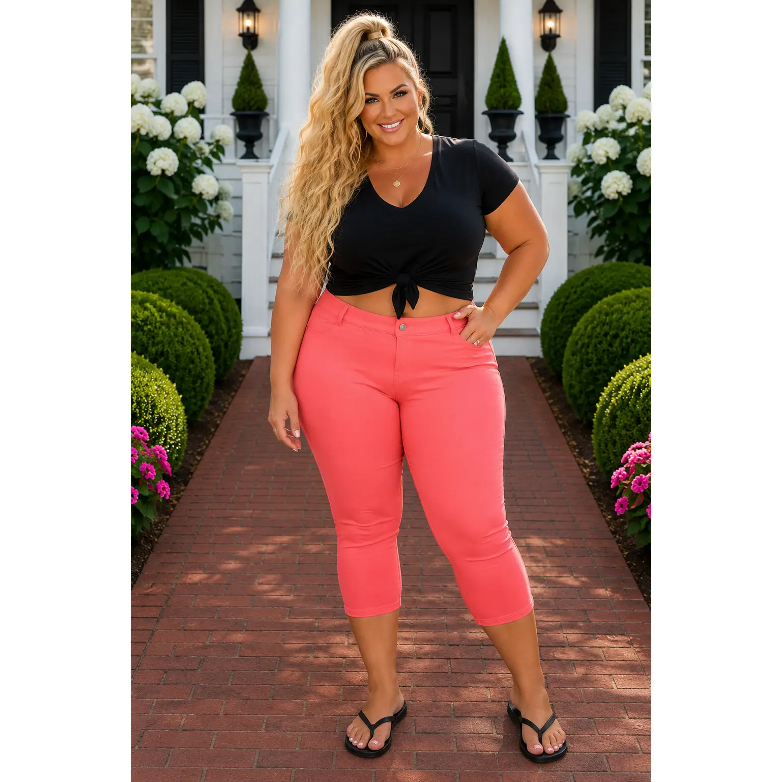 LEG-78 {Coral Revolution} Coral Capri Length Jeggings PLUS SIZE 1X 2X 3X