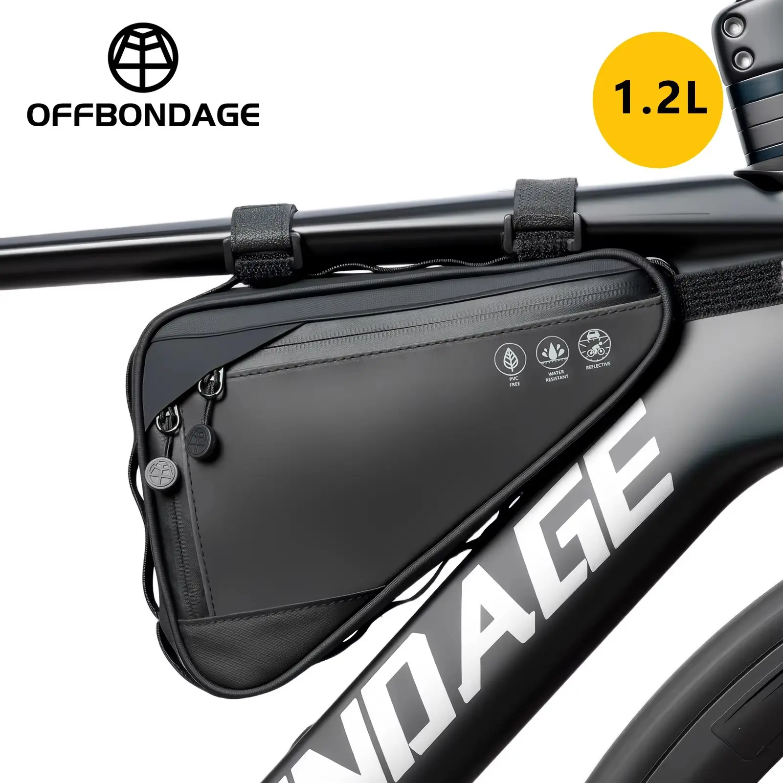 Offbondage Bicycle Triangle Bag 2.1L, Mountain Bike/road Bike Frame Storage Bag, Waterproof Cycling Top Tube Bag, Reflective Design, Road Bike Accessories