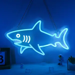 Adjustable Neon Shark Lamp, LED Animal Wall Decor, Christmas Gift for Boys, Bedroom Living Room Decoration, USB Powered