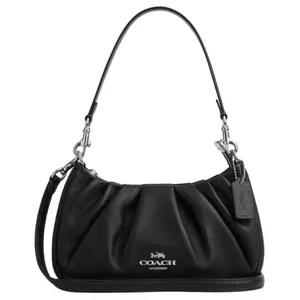 COACH Teri 26 Leather Top-Zip Tote Crossbody Shoulder Bag for Women, Medium Size, Black