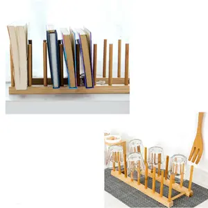 Bamboo Wooden Dish Rack, Plate Rack Stand Pot Lid Holder - Kitchen Organizer