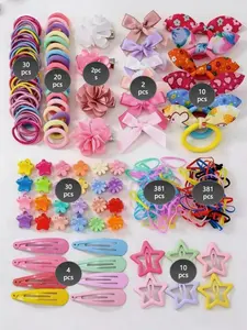 870-Piece Girls Hair Accessories Set, Bows, Flowers & Stars Hair Clips, Ties & Barrettes, Cute Princess Style, All Seasons, Elastic hair accessory