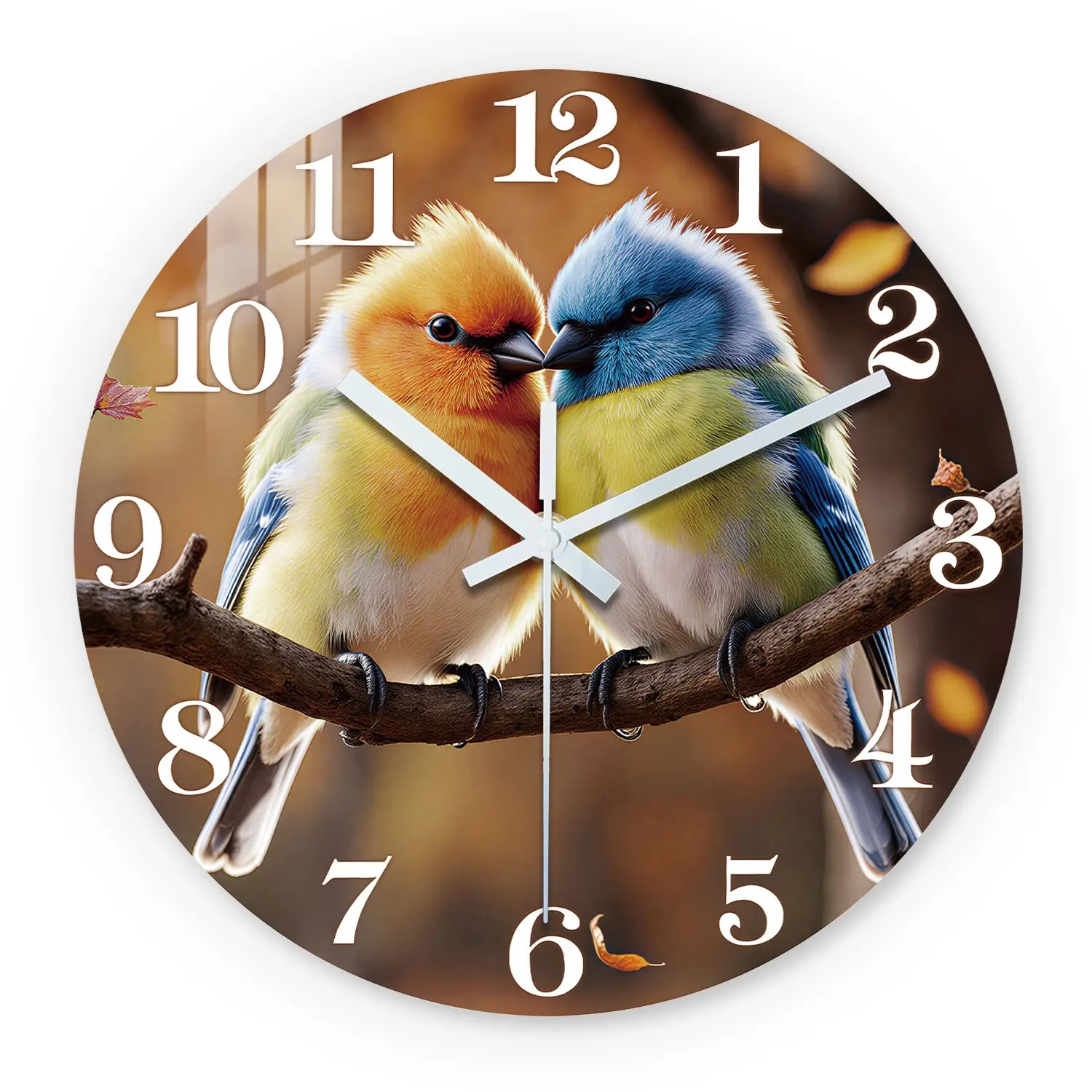 Double Bird Autumn Leaf Wooden Wall Clock, Home Decor, Silent 10-24 Inch Battery Operated, Ideal for Living Room Bedroom Study, Mother's Day Easter April Fools'