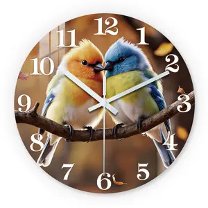 Double Bird Autumn Leaf Wooden Wall Clock, Home Decor, Silent 10-24 Inch Battery Operated, Ideal for Living Room Bedroom Study, Mother's Day Easter April Fools'