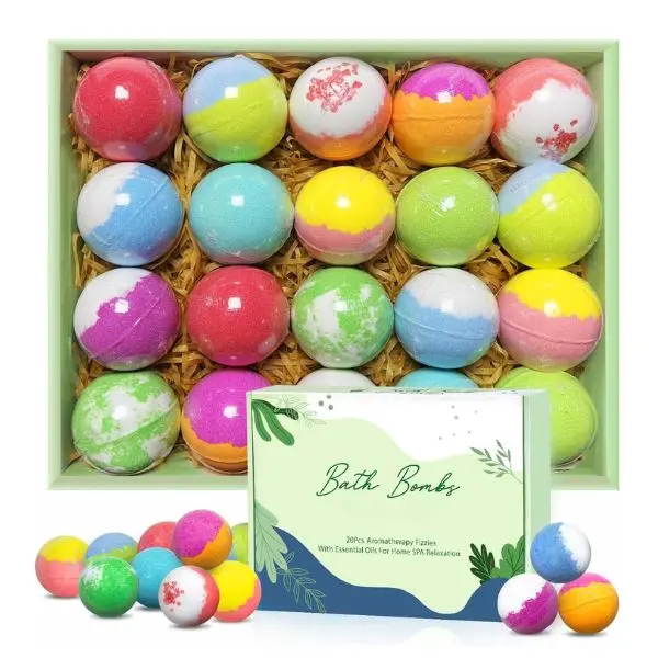 Bath Bombs Gift Set for Women, 20 Organic Bath Bombs with Essential Oils, Handmade Bubble Spa Bath Set for Relaxation, Birthday Gift for Wife, Mom, Girls & Her