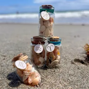 Mermaid’s Curio • Seashell Trinket Bottle with Zodiac Charm • Astrology-Inspired Decor • Coastal Life Decor • Handmade Sea Decor • Beach Decor Sampler